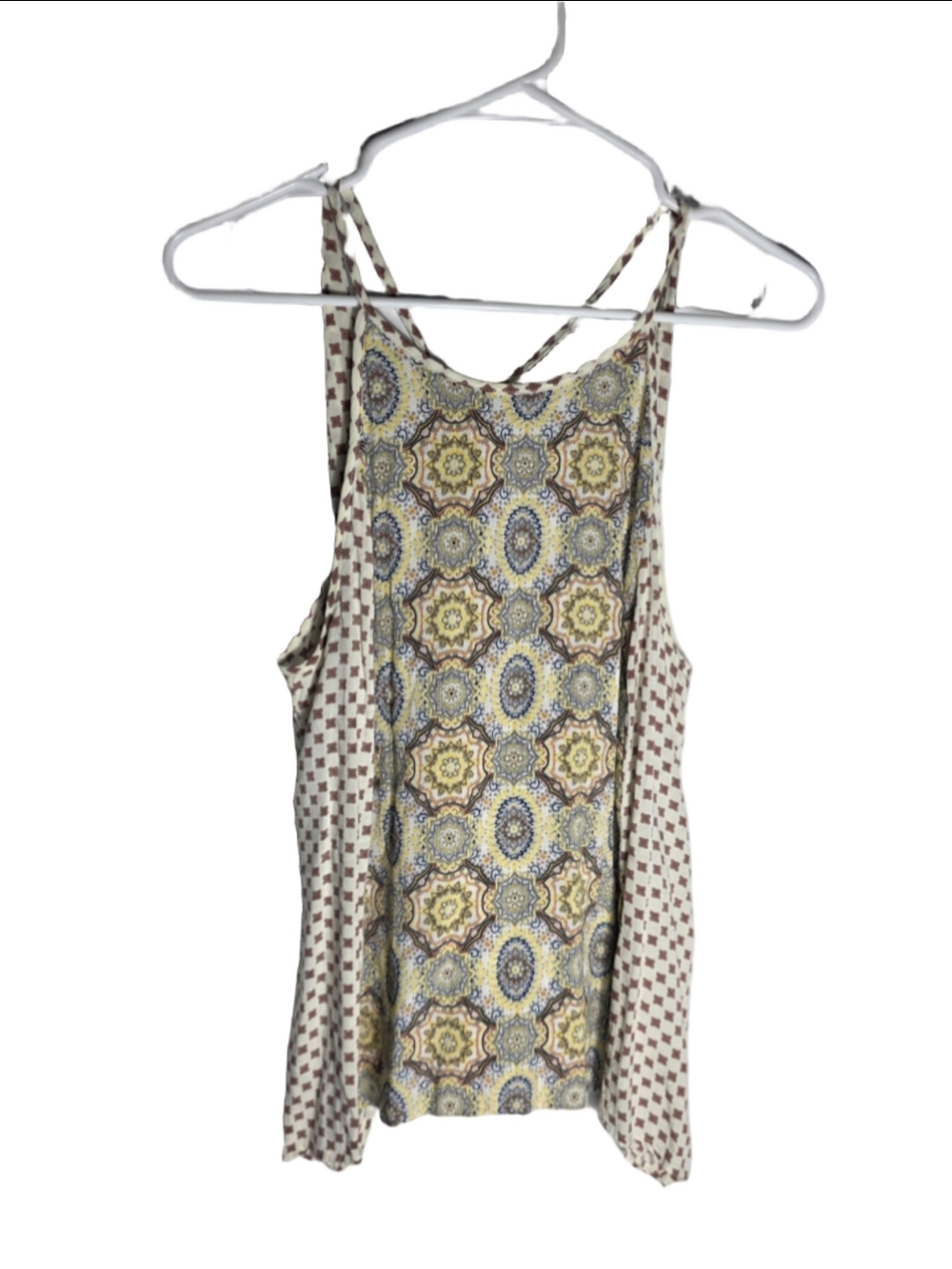 Women's Hem & Thread Tank Top Size M Yellow White Patterned boho-chic trendy